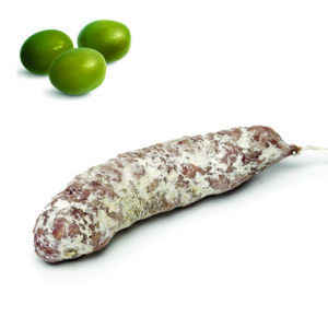 Saucisson aux olives vertes, charcuterie artisanale méditerranéenne d'Auvergne
