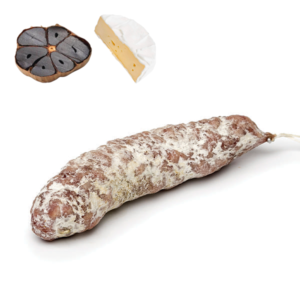 Saucisson sec au Brie et à l'ail noir, charcuterie fine artisanale d'Auvergne